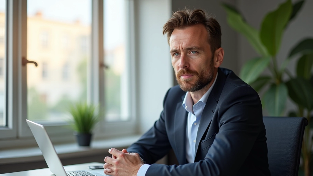 Persoon kijkt nadenkend uit raam op kantoor, denkt na over lastig werkoverleg