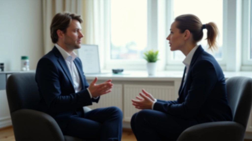 Manager in gesprek met werknemer, beide hebben open lichaamstaal en respectvolle houding