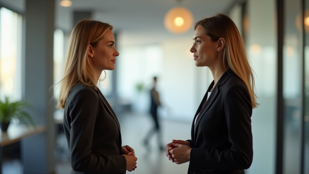 Professionele foto van twee vrouwen in kantoor in gesprek met elkaar, één vrouw luistert aandachtig