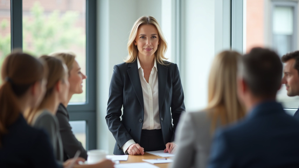Marieke werkt in een moderne trainingsomgeving met deelnemers, actieve discussies en interactieve leeractiviteiten